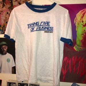 Super cute White with blue ringer tee